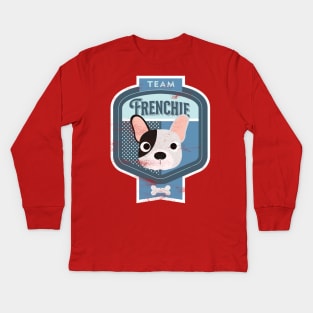 Team Frenchie - Distressed French Bulldog Beer Label Design Kids Long Sleeve T-Shirt